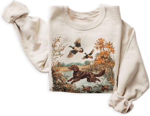 Vintage Boykin Spaniel & Mallard Duck Sweatshirt - Cozy Outdoor Fall Hunting Scene Pullover for Bird Dog & Nature Lovers in Saudi Arabia