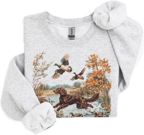 Vintage Boykin Spaniel & Mallard Duck Sweatshirt - Cozy Outdoor Fall Hunting Scene Pullover for Bird Dog & Nature Lovers in Saudi Arabia