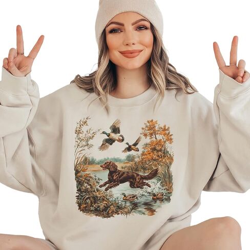 Vintage Boykin Spaniel & Mallard Duck Sweatshirt - Cozy Outdoor Fall Hunting Scene Pullover for Bird Dog & Nature Lovers in Saudi Arabia