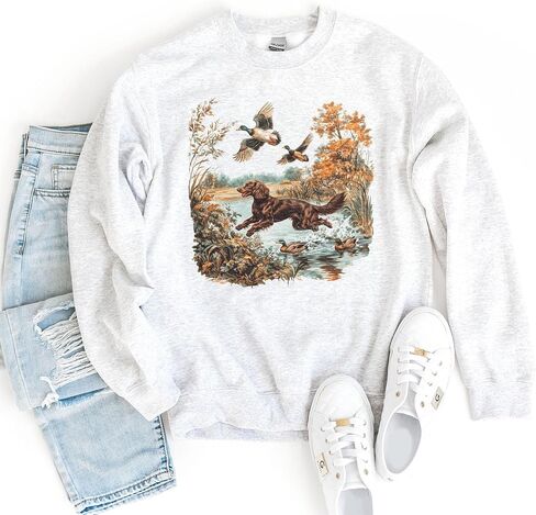 Vintage Boykin Spaniel & Mallard Duck Sweatshirt - Cozy Outdoor Fall Hunting Scene Pullover for Bird Dog & Nature Lovers in Saudi Arabia