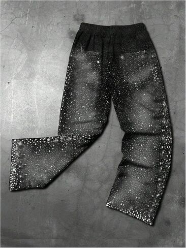 GORGLITTER Men's Baggy Wide Leg Sweatpants Rhinestone Graphic Drawstring Washed Track Pants in Saudi Arabia