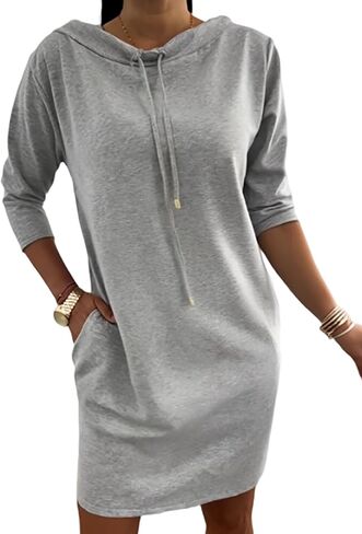 CHICME Women's Sweatshirt Dress 2025 Casual 3/4 Sleeve Mini Dress Stand Collar Drawstring Pullover Tunic Top with Pockets in Saudi Arabia