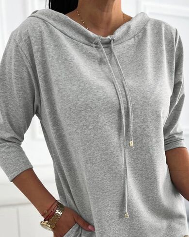 CHICME Women's Sweatshirt Dress 2025 Casual 3/4 Sleeve Mini Dress Stand Collar Drawstring Pullover Tunic Top with Pockets in Saudi Arabia