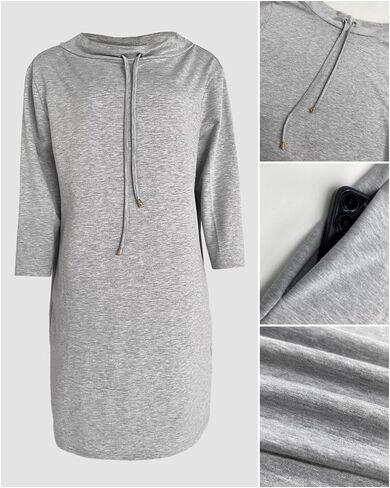 CHICME Women's Sweatshirt Dress 2025 Casual 3/4 Sleeve Mini Dress Stand Collar Drawstring Pullover Tunic Top with Pockets in Saudi Arabia