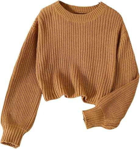 Girl's Cropped Sweaters Long Sleeve Pullover Jumper Tops Knitwear Fall Outfits in Saudi Arabia