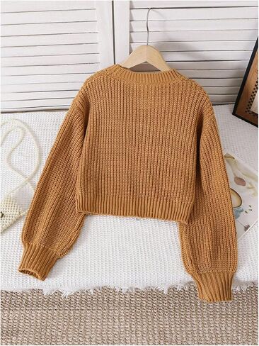 Girl's Cropped Sweaters Long Sleeve Pullover Jumper Tops Knitwear Fall Outfits in Saudi Arabia