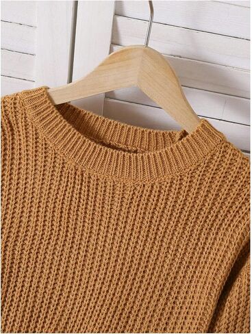 Girl's Cropped Sweaters Long Sleeve Pullover Jumper Tops Knitwear Fall Outfits in Saudi Arabia