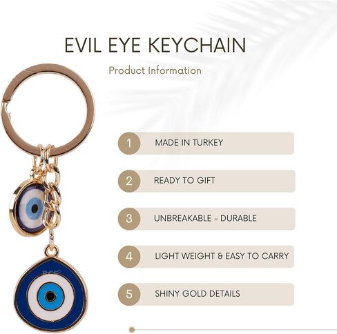 BCS Evil Eye Keychain Bag Charm - Good Luck & Protection Amulet - Car Keyring Purse Accessories for Women in Kuwait
