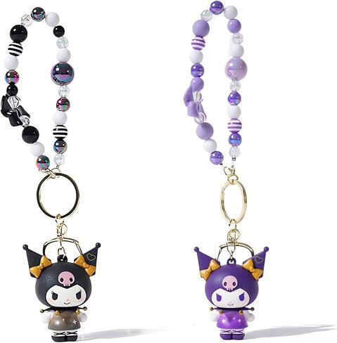 YJacuing 2 قطعة سلسلة مفاتيح مطرزة على شكل أرنب لطيف، سوار معصم قابل للتجميع من الرسوم المتحركة مع سحر فيونكة للنساء، أرجواني وأسود in Kuwait