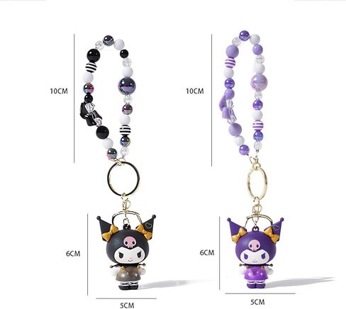 YJacuing 2 قطعة سلسلة مفاتيح مطرزة على شكل أرنب لطيف، سوار معصم قابل للتجميع من الرسوم المتحركة مع سحر فيونكة للنساء، أرجواني وأسود in Kuwait