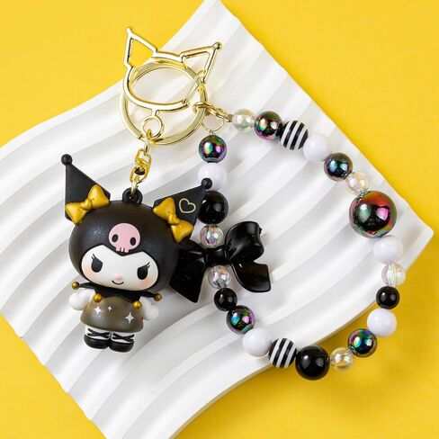 YJacuing 2 قطعة سلسلة مفاتيح مطرزة على شكل أرنب لطيف، سوار معصم قابل للتجميع من الرسوم المتحركة مع سحر فيونكة للنساء، أرجواني وأسود in Kuwait