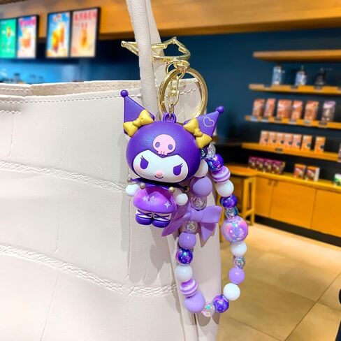 YJacuing 2 قطعة سلسلة مفاتيح مطرزة على شكل أرنب لطيف، سوار معصم قابل للتجميع من الرسوم المتحركة مع سحر فيونكة للنساء، أرجواني وأسود in Kuwait