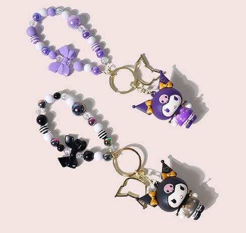 YJacuing 2 قطعة سلسلة مفاتيح مطرزة على شكل أرنب لطيف، سوار معصم قابل للتجميع من الرسوم المتحركة مع سحر فيونكة للنساء، أرجواني وأسود in Kuwait