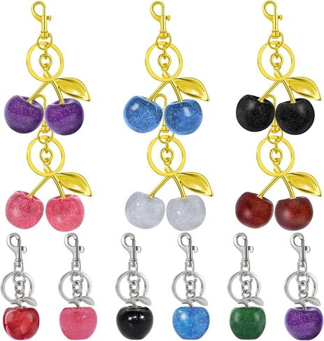 Cherry Bag Charm Set 12 pcs Cute Cherry Keychain Cherries Purse Charms for Women Gold Red Black Key Chain Accessories in Saudi Arabia