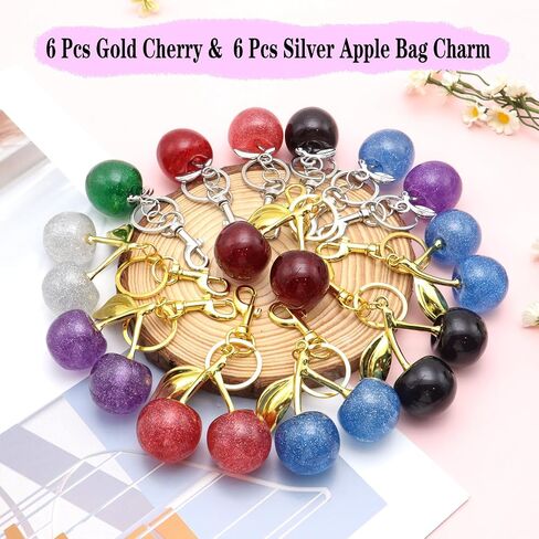 Cherry Bag Charm Set 12 pcs Cute Cherry Keychain Cherries Purse Charms for Women Gold Red Black Key Chain Accessories in Saudi Arabia