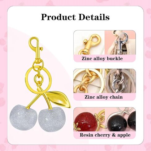 Cherry Bag Charm Set 12 pcs Cute Cherry Keychain Cherries Purse Charms for Women Gold Red Black Key Chain Accessories in Saudi Arabia