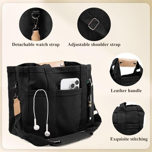 Tote Bags Unisex Extra Large Work Canvas Bag Multi-Pocket Utility Design with Shoulder Carry Options for Work and Daily Use in Saudi Arabia