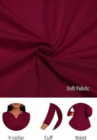CLOCOR Midi Dresses for Women Casual Wrap Flared Pleated Dress A Line 3/4 Sleeve V Neck Church Cocktail Wedding Guest Dress in Kuwait