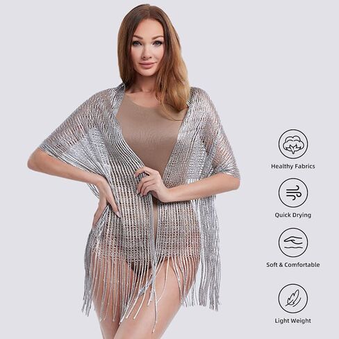 Women Swimsuit Crochet Swim Cover Up 2025 Summer Bathing Suit Swimwear Mesh Knit Beach Short Skirt Scarf, Shawl & Head Wrap in Saudi Arabia