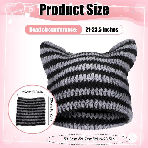 Crochet Cat Ear Beanie Black Gray Cat Ear Hat for Women Cute and Cozy Gothic Knitted Crochet Perfect for Winter Halloween Christmas and Y2k Aesthetic in Saudi Arabia