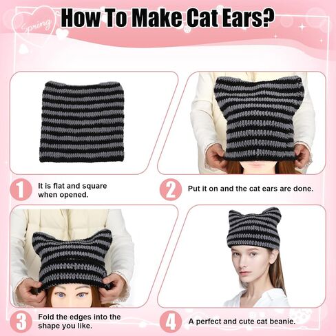 Crochet Cat Ear Beanie Black Gray Cat Ear Hat for Women Cute and Cozy Gothic Knitted Crochet Perfect for Winter Halloween Christmas and Y2k Aesthetic in Saudi Arabia
