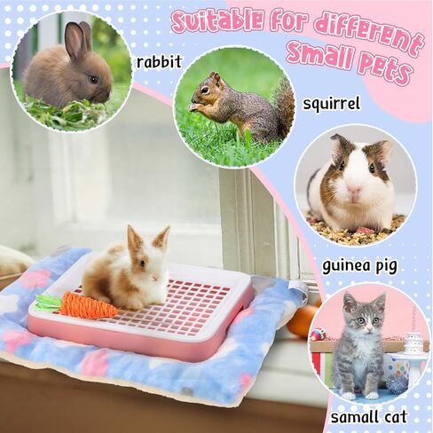 19 Pcs Rabbit Starter Kit Small Rabbit Litter Box Animal Grooming Kit Bunny Toys Bowl Blankets with Cleaning Set for Guinea Pig Bunny Accessories in Kuwait