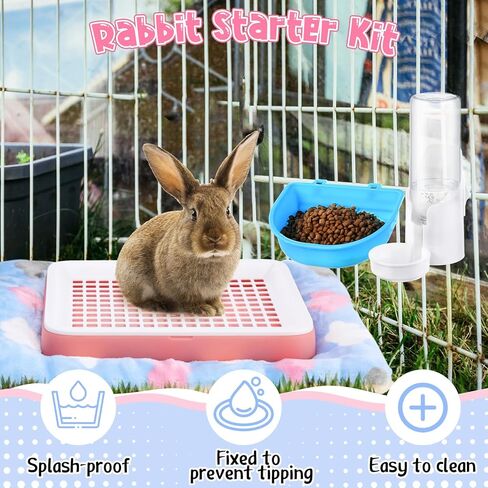 19 Pcs Rabbit Starter Kit Small Rabbit Litter Box Animal Grooming Kit Bunny Toys Bowl Blankets with Cleaning Set for Guinea Pig Bunny Accessories in Kuwait