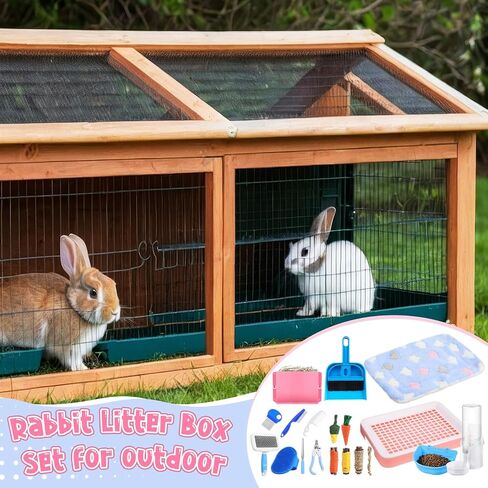 19 Pcs Rabbit Starter Kit Small Rabbit Litter Box Animal Grooming Kit Bunny Toys Bowl Blankets with Cleaning Set for Guinea Pig Bunny Accessories in Kuwait