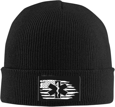 American Flag EMS Star of Life EMT Paramedic Men & Women Beanie Cap Winter Hat Knit Cap Skull Cap Black in Saudi Arabia