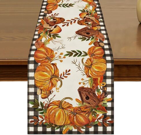 Fall Gnomes Table Runner 13x72 Inch Seasonal Harvest Autumn Thanksgiving Pumpkins Sunflower Leaves Kitchen Dining Table Decor for Indoor Outdoor Home Party Decoration ZQ32 in Saudi Arabia