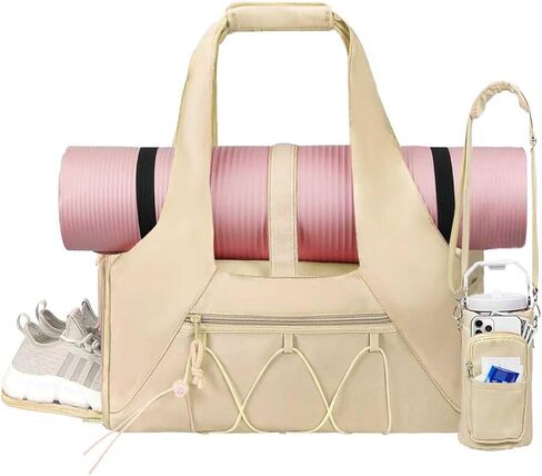 حقيبة رياضية خفيفة الوزن مقاومة للماء مع حامل زجاجة مياه، حقيبة رياضية متعددة الجيوب للنساء صغيرة مع حجرة للأحذية وحزام يوغا لرياضة اليوغا في عطلة نهاية الأسبوع، أسود in Kuwait