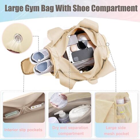 حقيبة رياضية خفيفة الوزن مقاومة للماء مع حامل زجاجة مياه، حقيبة رياضية متعددة الجيوب للنساء صغيرة مع حجرة للأحذية وحزام يوغا لرياضة اليوغا في عطلة نهاية الأسبوع، أسود in Kuwait