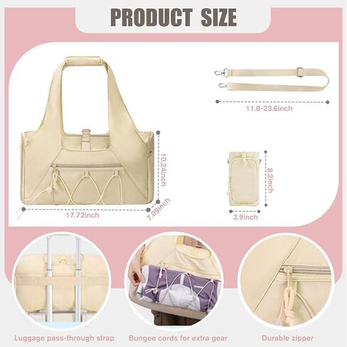 حقيبة رياضية خفيفة الوزن مقاومة للماء مع حامل زجاجة مياه، حقيبة رياضية متعددة الجيوب للنساء صغيرة مع حجرة للأحذية وحزام يوغا لرياضة اليوغا في عطلة نهاية الأسبوع، أسود in Kuwait