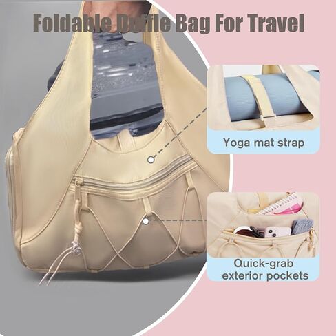 حقيبة رياضية خفيفة الوزن مقاومة للماء مع حامل زجاجة مياه، حقيبة رياضية متعددة الجيوب للنساء صغيرة مع حجرة للأحذية وحزام يوغا لرياضة اليوغا في عطلة نهاية الأسبوع، أسود in Kuwait