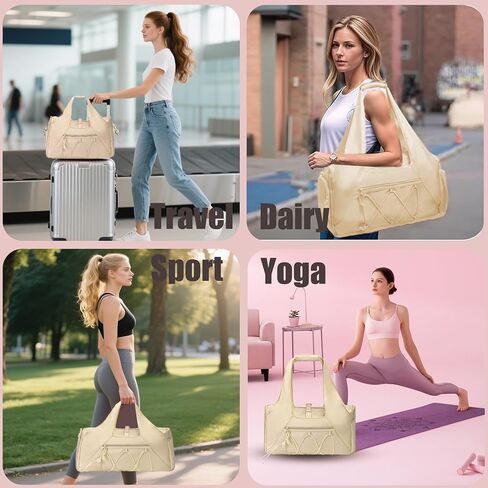 حقيبة رياضية خفيفة الوزن مقاومة للماء مع حامل زجاجة مياه، حقيبة رياضية متعددة الجيوب للنساء صغيرة مع حجرة للأحذية وحزام يوغا لرياضة اليوغا في عطلة نهاية الأسبوع، أسود in Kuwait