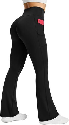 Womens Flared Yoga Pants with Pockets, High Waisted Flare Leggings Bell Bottom Bootcut Yoga Dress Pants in Saudi Arabia