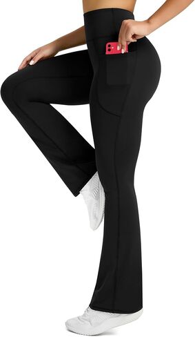 Womens Flared Yoga Pants with Pockets, High Waisted Flare Leggings Bell Bottom Bootcut Yoga Dress Pants in Saudi Arabia