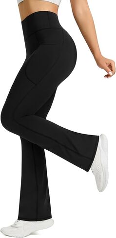 Womens Flared Yoga Pants with Pockets, High Waisted Flare Leggings Bell Bottom Bootcut Yoga Dress Pants in Saudi Arabia