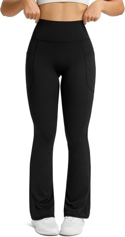 Womens Flared Yoga Pants with Pockets, High Waisted Flare Leggings Bell Bottom Bootcut Yoga Dress Pants in Saudi Arabia