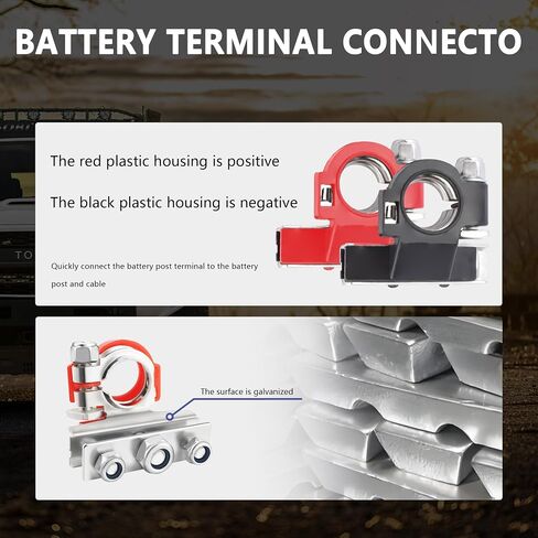 2PCS Negative & Positive Battery Terminal Connectors,3 Way Car Battery Cable Ends Provides a Multi-Port Connection Cables,Heavy Duty Car Accesories Kit with Washers in Saudi Arabia