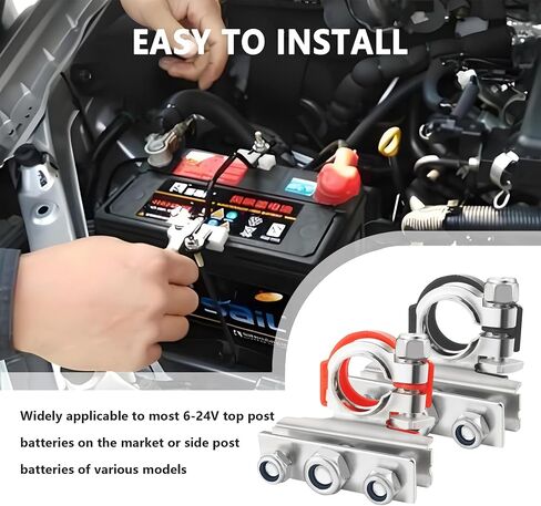2PCS Negative & Positive Battery Terminal Connectors,3 Way Car Battery Cable Ends Provides a Multi-Port Connection Cables,Heavy Duty Car Accesories Kit with Washers in Saudi Arabia