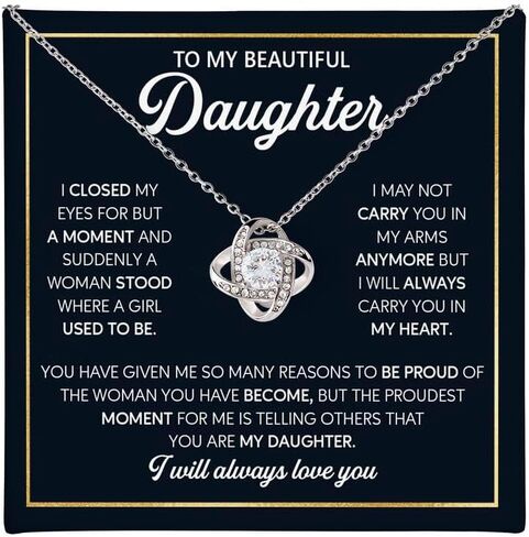 قلادة إلى ابنتي من الأب، هدية عاطفية من الأب إلى ابنته مع بطاقة رسالة، مجوهرات عقدة الحب لعيد ميلاد ابنته، التخرج، الزفاف، عيد الميلاد، صندوق هدايا متضمن in Kuwait
