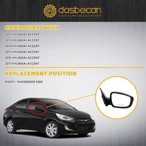 Dasbecan Left Driver Side Mirror Compatible with 2012-2017 Hyundai Accent Gloss Black Door Mirror with Power Glass, Manual Folding Replace# HY1320180 87610-1R210 876101R210 (3 pins) in Saudi Arabia