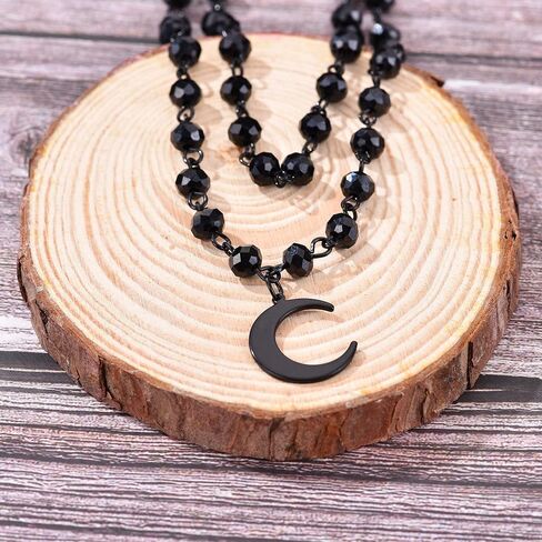 Gothic Moon Necklace Black Moon Pendant Layered Moon Choker Halloween Moon Jewelry for Women in Saudi Arabia