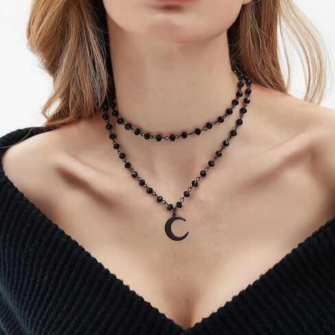 Gothic Moon Necklace Black Moon Pendant Layered Moon Choker Halloween Moon Jewelry for Women in Saudi Arabia