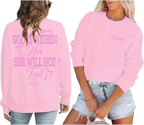 Christian Sweatshirts for Women Bible Verse Graphic Religious Shirts God is Within Her Long Sleeve Pullover Tops in Saudi Arabia