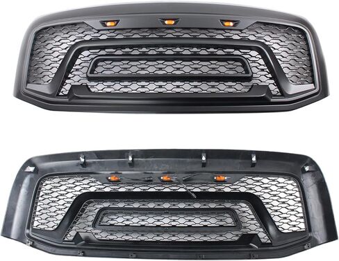 ملحقات الشواية الأمامية البديلة من طراز المتمردين المتوافقة مع 2006-2008 Ram 1500 / Ram 2500، مجموعة شبكة سوداء غير لامعة مع مصابيح LED كهرمانية (باستثناء Rebel، Chrome Letter) in Kuwait