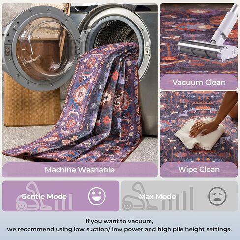 سجاد منطقة Kokia 9x12 لغرفة المعيشة، ناعم وقابل للغسل وغير قابل للانزلاق، كومة منخفضة شرقية أرجوانية زهرية ميدالية وصمة عار سجاد مقاوم لغرفة النوم وغرفة الطعام والمطبخ وغرف الترفيه الداخلية، نوفا بورجوندي 912 in Kuwait