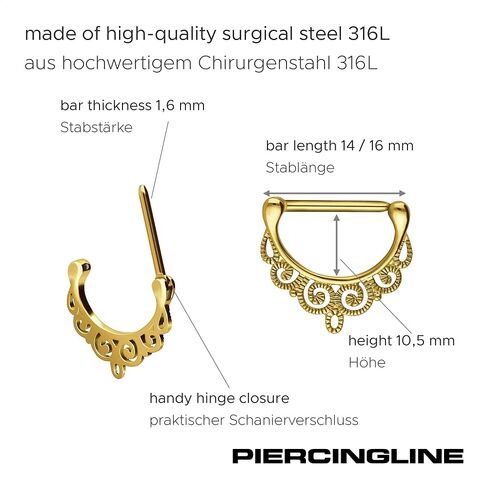 ثقب الحلمة من الفولاذ الجراحي 14 جرام من PIERCINGLINE تصميم شرقي مجوهرات الحلمة الحديد in Kuwait