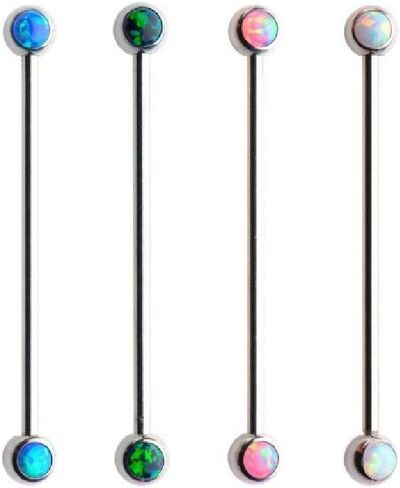 Pierced Owl - 14GA 316L Stainless Steel Forward Facing Synthetic Opal Cartilage Industrial Barbell in Saudi Arabia